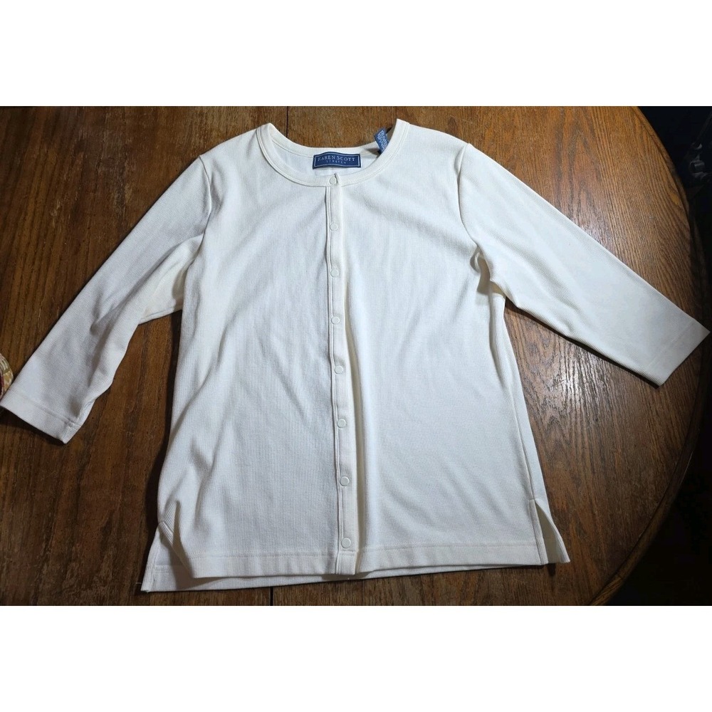 Vintage Karen Scott Cardigan Sweater Womens Medium Snap Knit 3/4 Sleeve